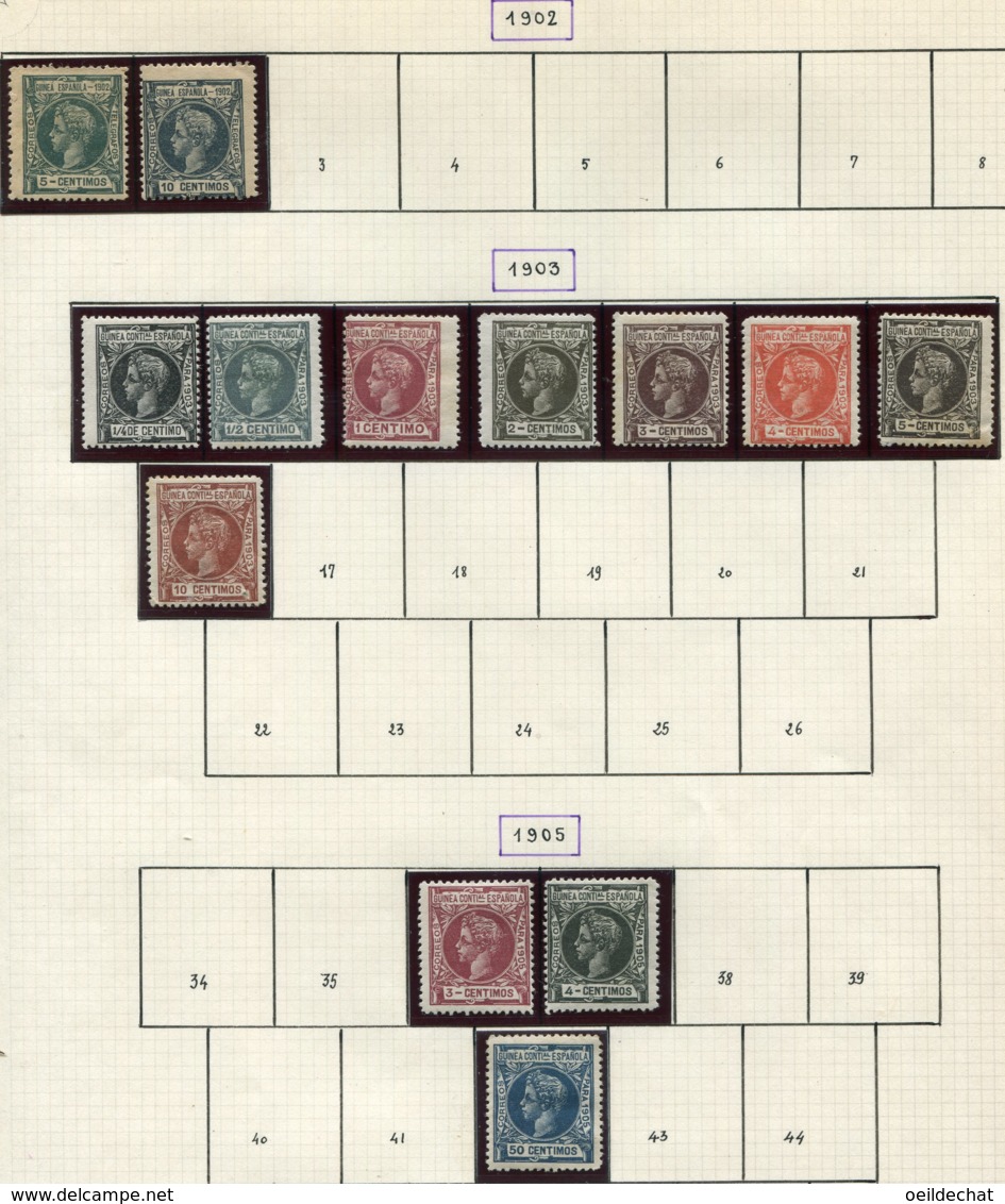 14057 GUINEE ESPAGNOLE Collection Vendue Par Page N°1/2 9/16, 36/7, 42  *   1902-05   B/TB - Guinea Espagnole