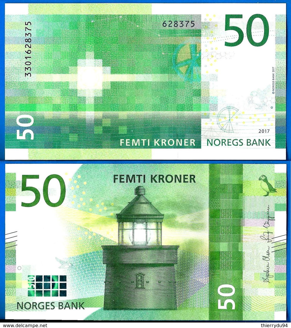 Norvege 50 Couronnes 2017 Neuf UNC Norway Kroner Que Prix + Port Lighthouse Phare Banknote Paypal Bitcoin OK - Noorwegen