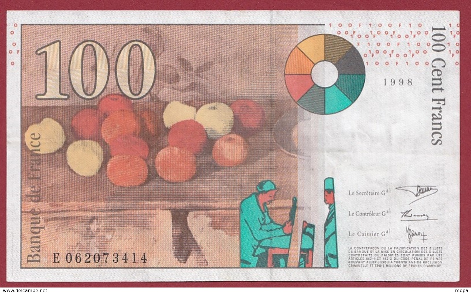 100 Francs "Cézanne" 1998-XF/SUP+----n °E062073414 - 100 F 1997-1998 ''Cézanne''