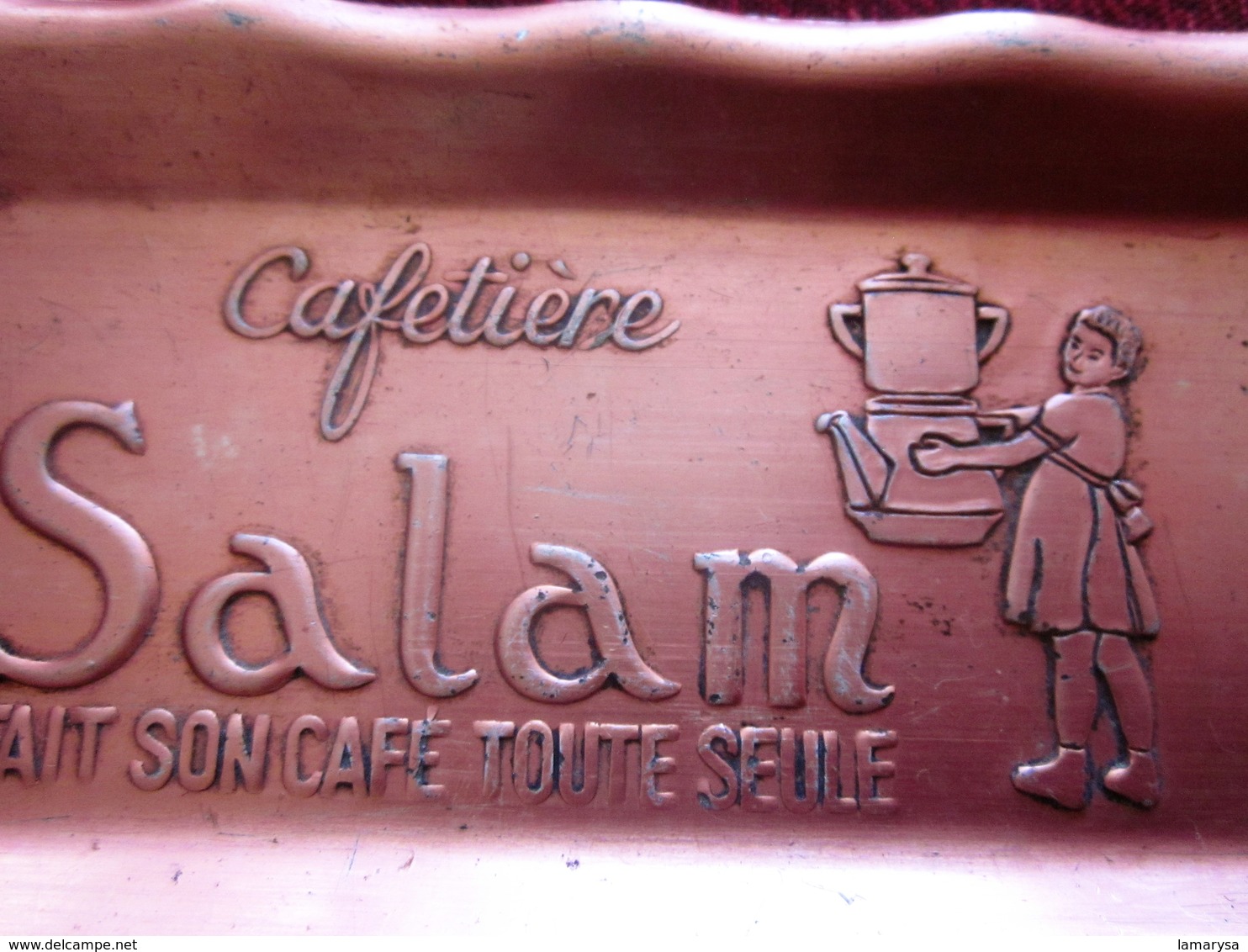 Cendrier Publicitaire En Metal Type Cuivre?Ashtray Decorated Advertissing Cafetiere SALAM  Fait Son Café Toute Seule ... - Other & Unclassified