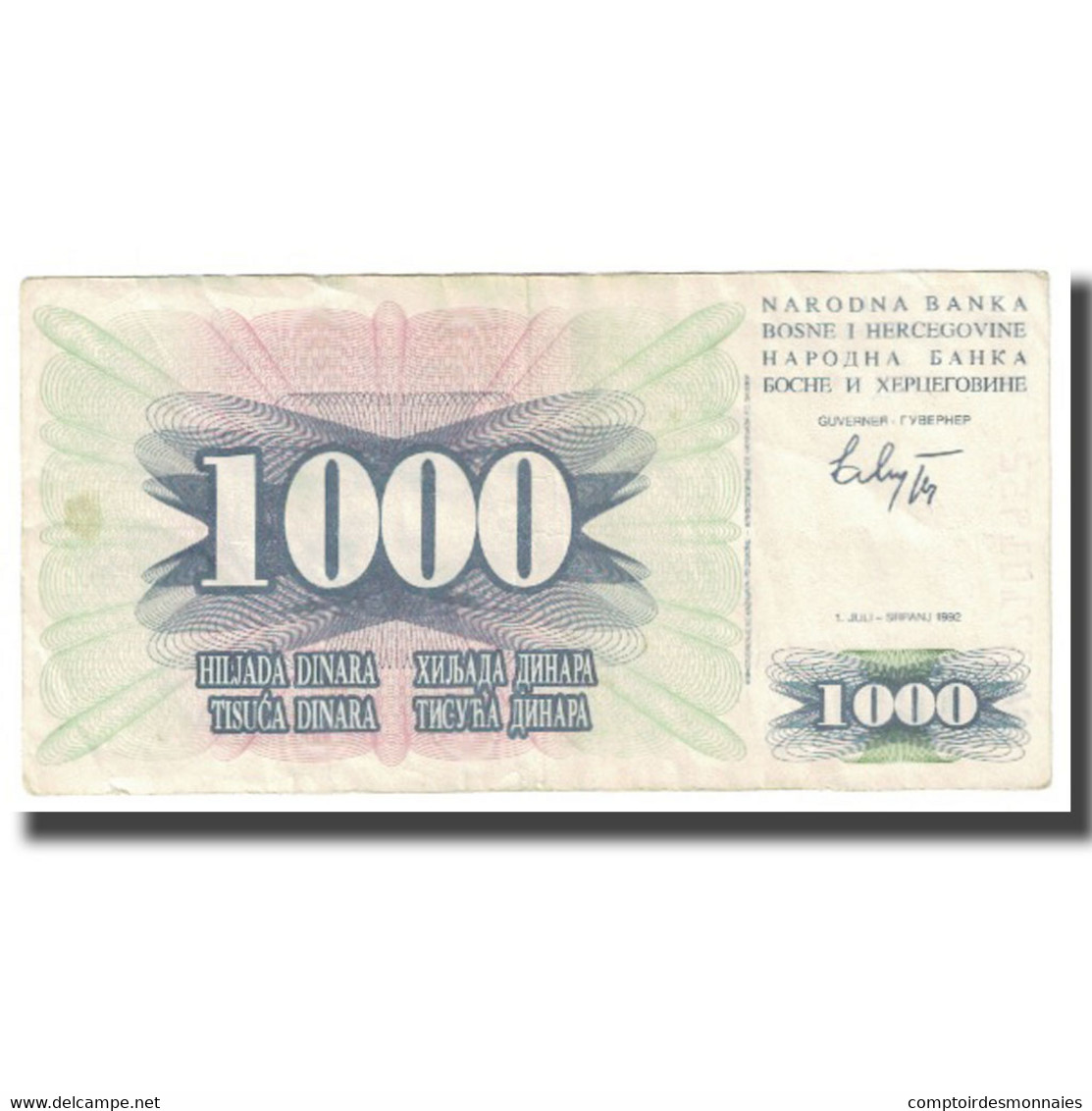 Billet, Bosnia - Herzegovina, 1000 Dinara, 1992, 1992-07-01, KM:15a, TB - Bosnia Erzegovina