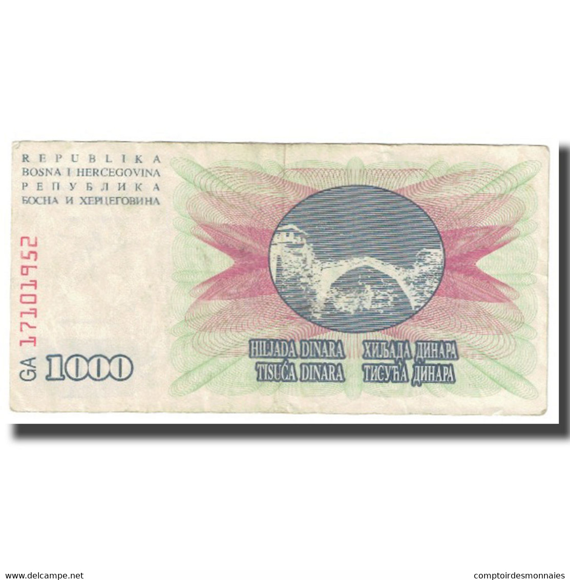 Billet, Bosnia - Herzegovina, 1000 Dinara, 1992, 1992-07-01, KM:15a, TB - Bosnia Erzegovina