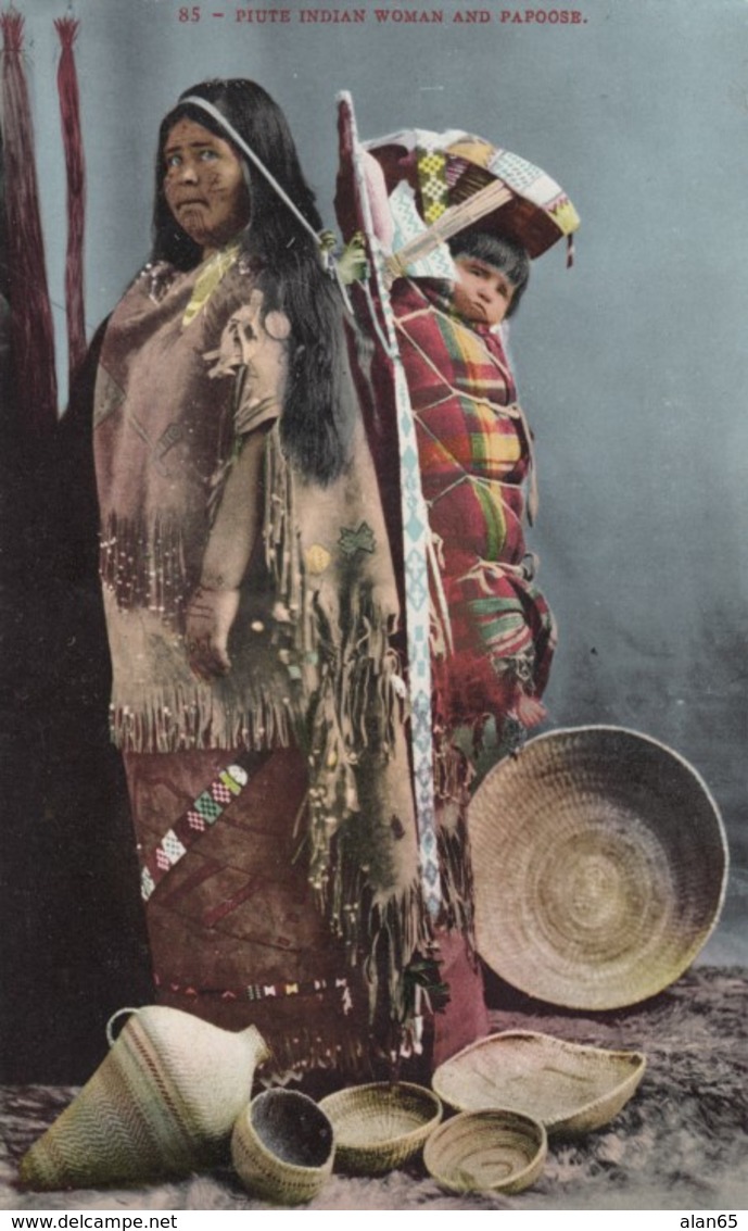 Piute Indian Woman With Papoose Native American Baskets C1900s Vintage Postcard - Native Americans