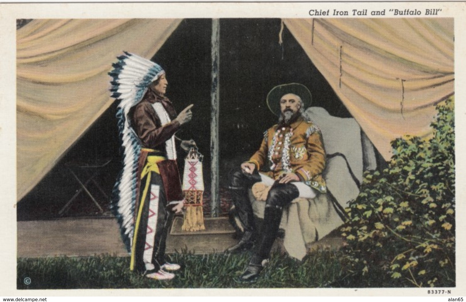 Chief Iron Tail Native American Indian With Buffalo Bill Cody C1930s Vintage Postcard - Native Americans