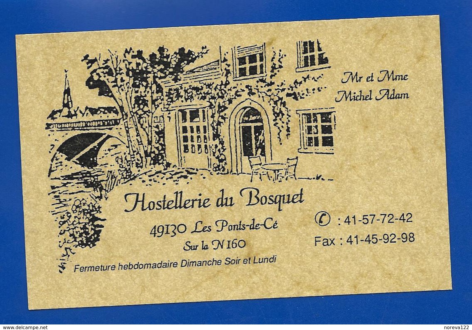 Carte De Restaurant Hostellerie Du BOSQUET Les Ponts-de-Cé 49 - Autres & Non Classés