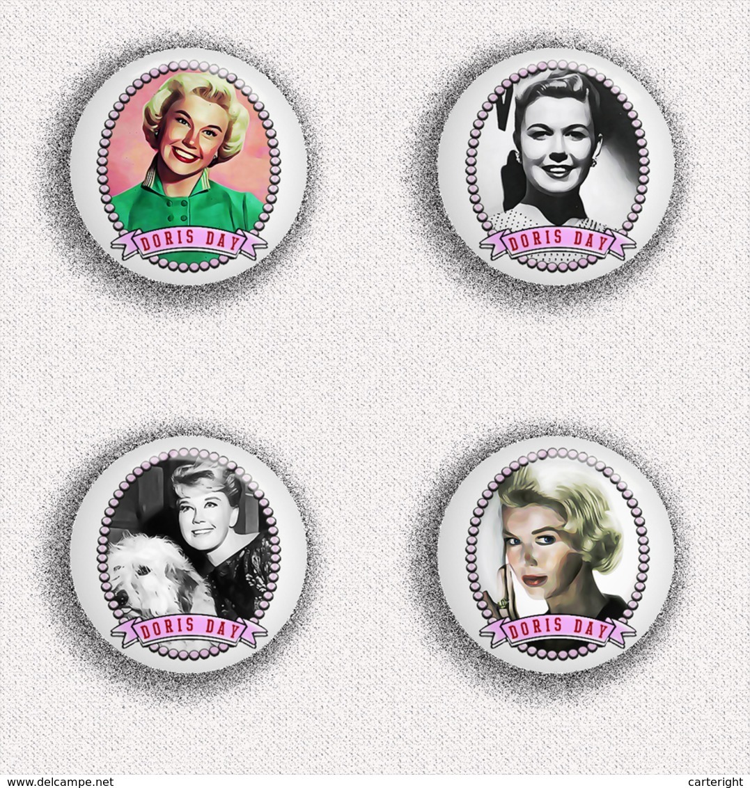 Doris Day Music Movie Film Fan ART BADGE BUTTON PIN SET 4  (1inch/25mm Diameter) 35 X - Music