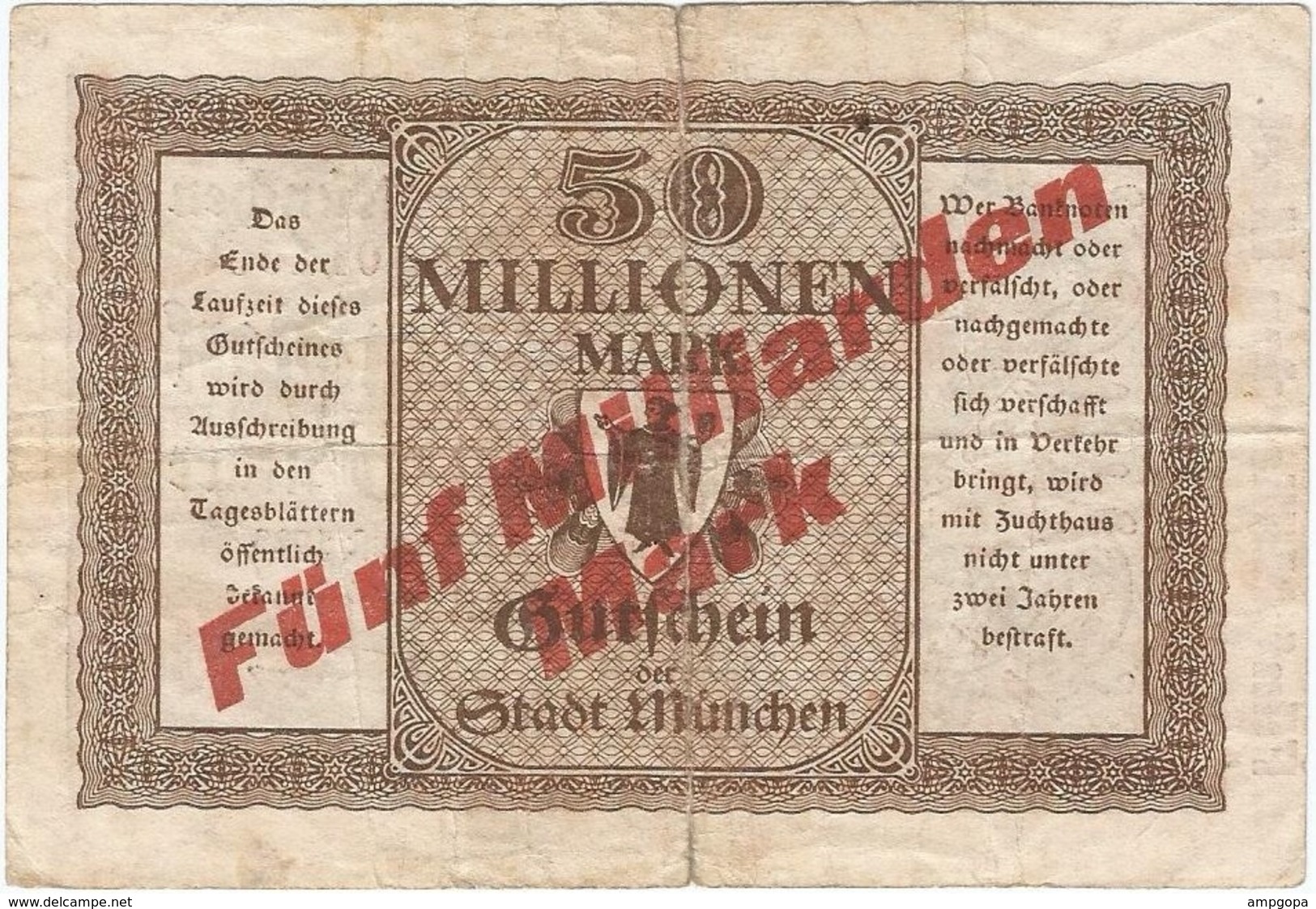 Alemania (NOTGELD) - Germany 5.000.000.000 Mark 25-8-1923 Sobre 50.000.000 Mark Munchen Ref 3707-2 - Otros & Sin Clasificación