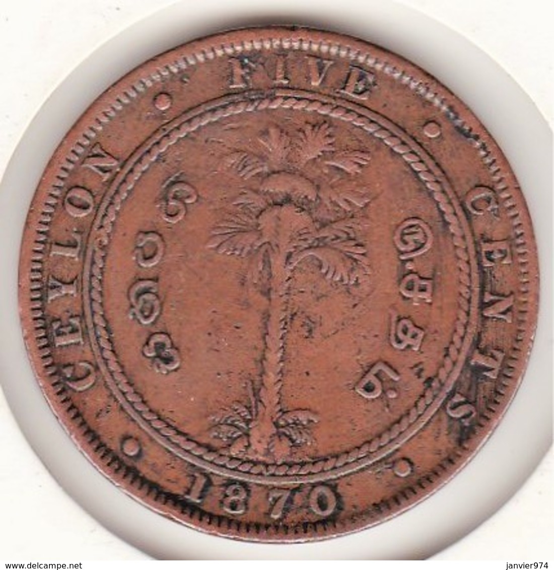 Ceylon. 5 Cents 1870. Victoria. Copper. KM# 93 - Sri Lanka