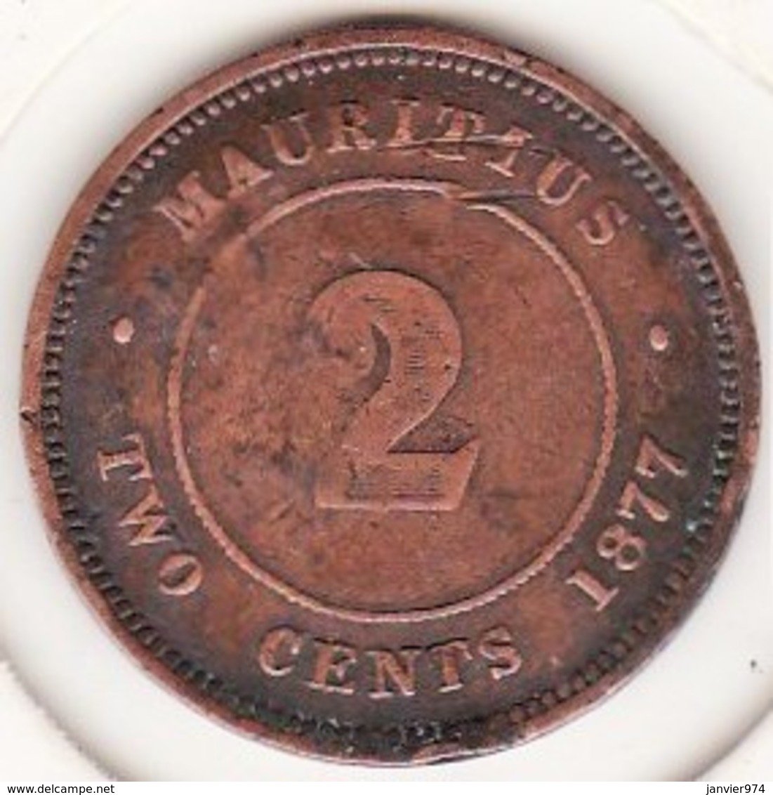 Ile Maurice. 2 Cents 1877 H, Victoria. KM# 8 - Maurice
