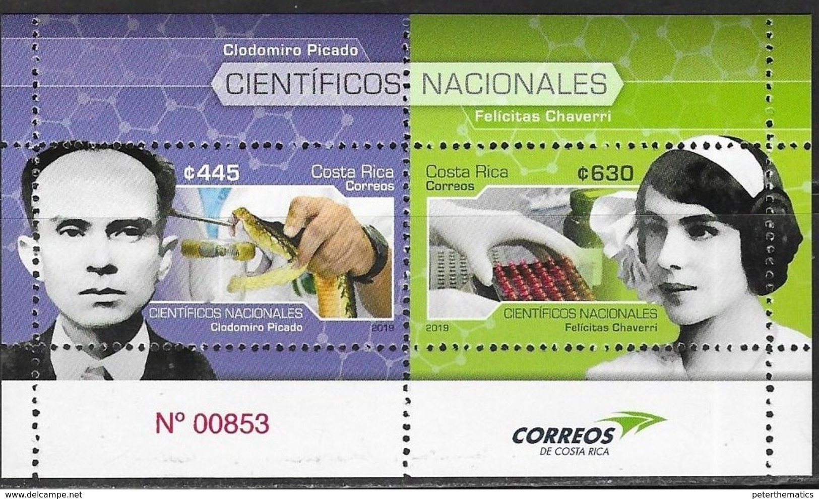 COSTA RICA, 2019, MNH, NATIONAL SCIENTISTS, SNAKES, CIODOMIRO PICADAO, FELICITAS CHAVERRI, SHEETLET - Chemistry