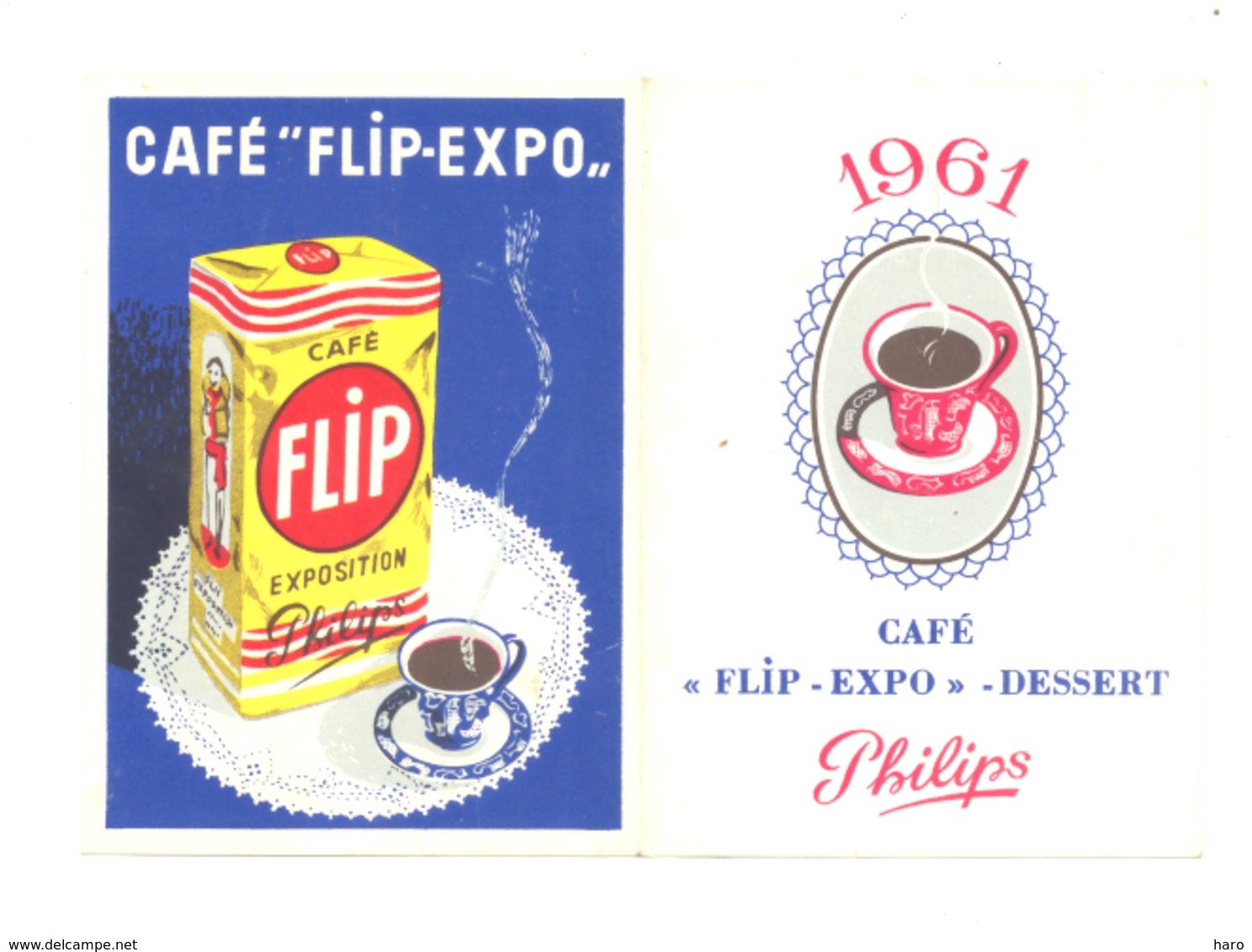 Calendrier Publicitaire  Café " FLIP EXPO " Philips  1961 (b253) - Klein Formaat: 1961-70