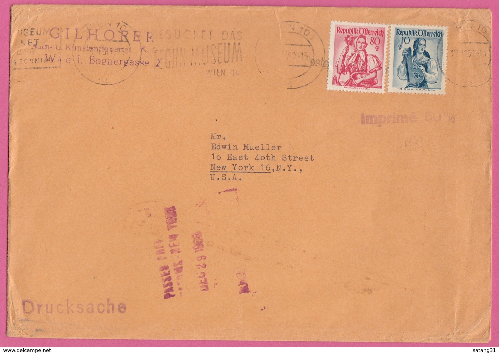 BRIEF NACH NEW YORK MIT 2 B. MARKEN "TRACHTEN" UND  US ZOLL STEMPEL. - Covers & Documents