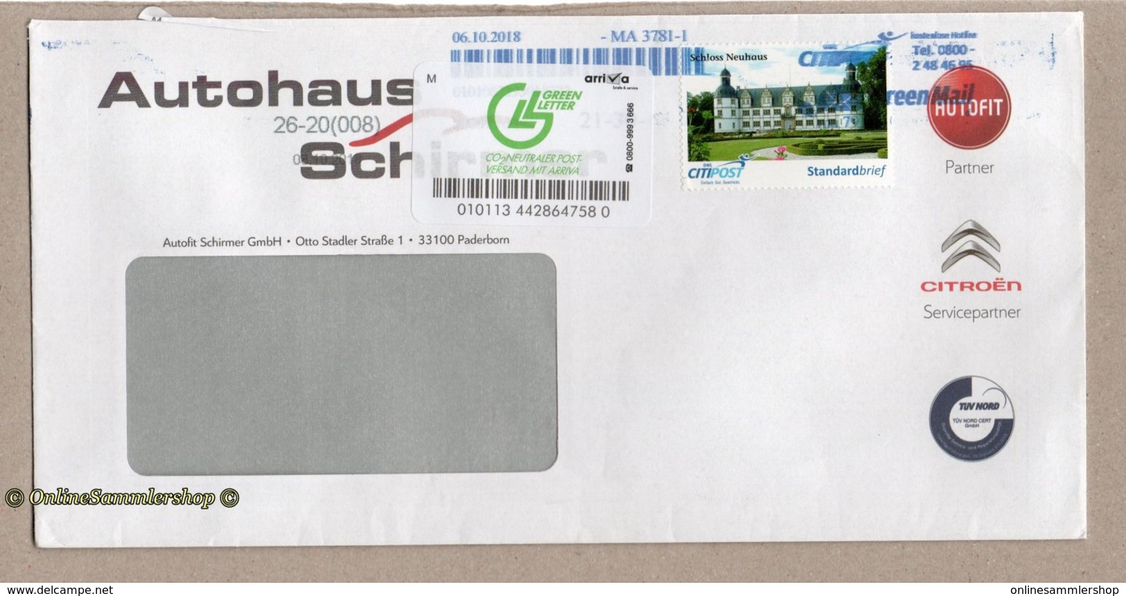 BRD - Privatpost - Citipost - Schloß Neuhaus / Arriva : Label - Privatpost