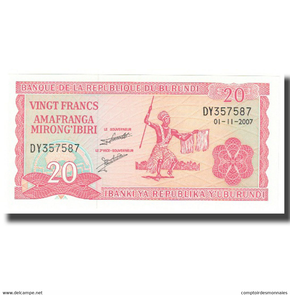 Billet, Burundi, 20 Francs, 2007, 2007-11-01, KM:27c, NEUF - Burundi