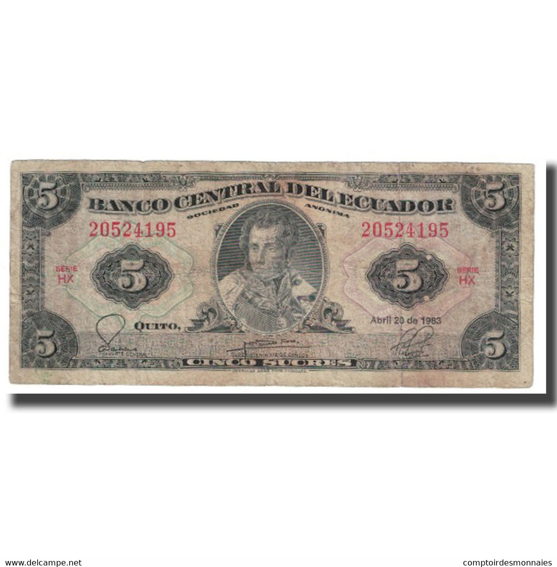 Billet, Équateur, 5 Sucres, 1983, 1983-04-20, KM:108b, TB - Equateur