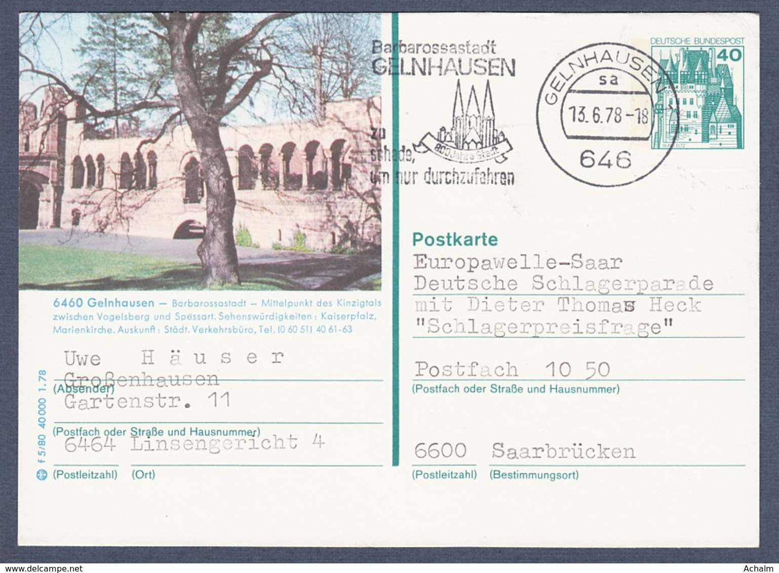 Germany-BRD - Bildpostkarte Von 1978 - P 125 F 5/80 - Gebraucht - Gelnhausen Im Kinzigtal (P125) - Cartes Postales Illustrées - Oblitérées