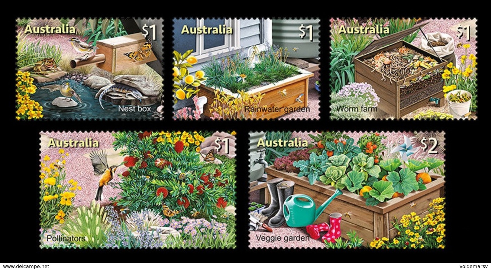 Australia 2019 Mih. 4966/70 (Bl.446) In The Garden. Flora And Fauna. Birds. Butterflies. Frogs. Bees. Flowers MNH ** - Mint Stamps