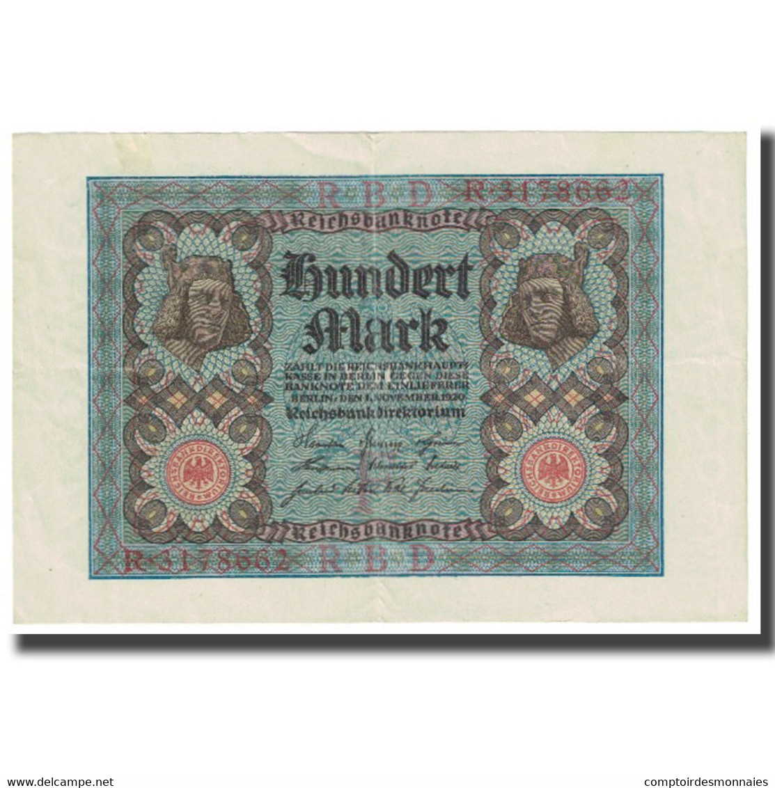 Billet, Allemagne, 100 Mark, 1920, 1920-11-01, KM:69b, TTB - 100 Mark