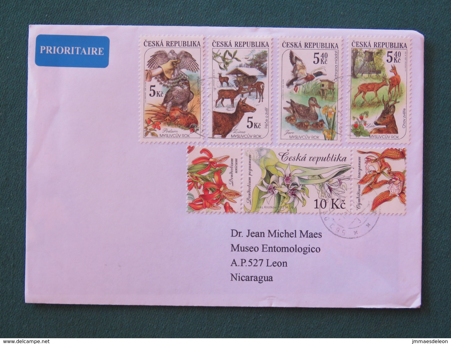 Czech Republic 2015 Cover To Nicaragua - Flowers Animals Deer Birds Duck Raptors Falcon - Lettres & Documents