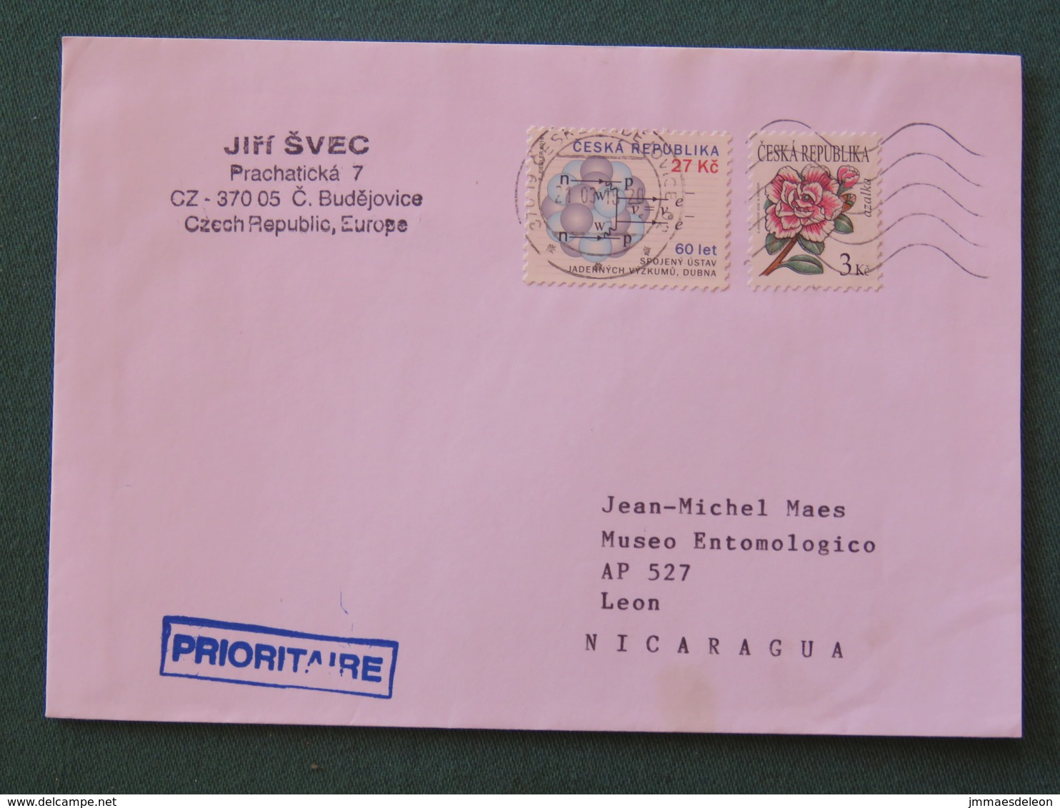 Czech Republic 2016 Cover To Nicaragua - Flower - Chemistry - Lettres & Documents