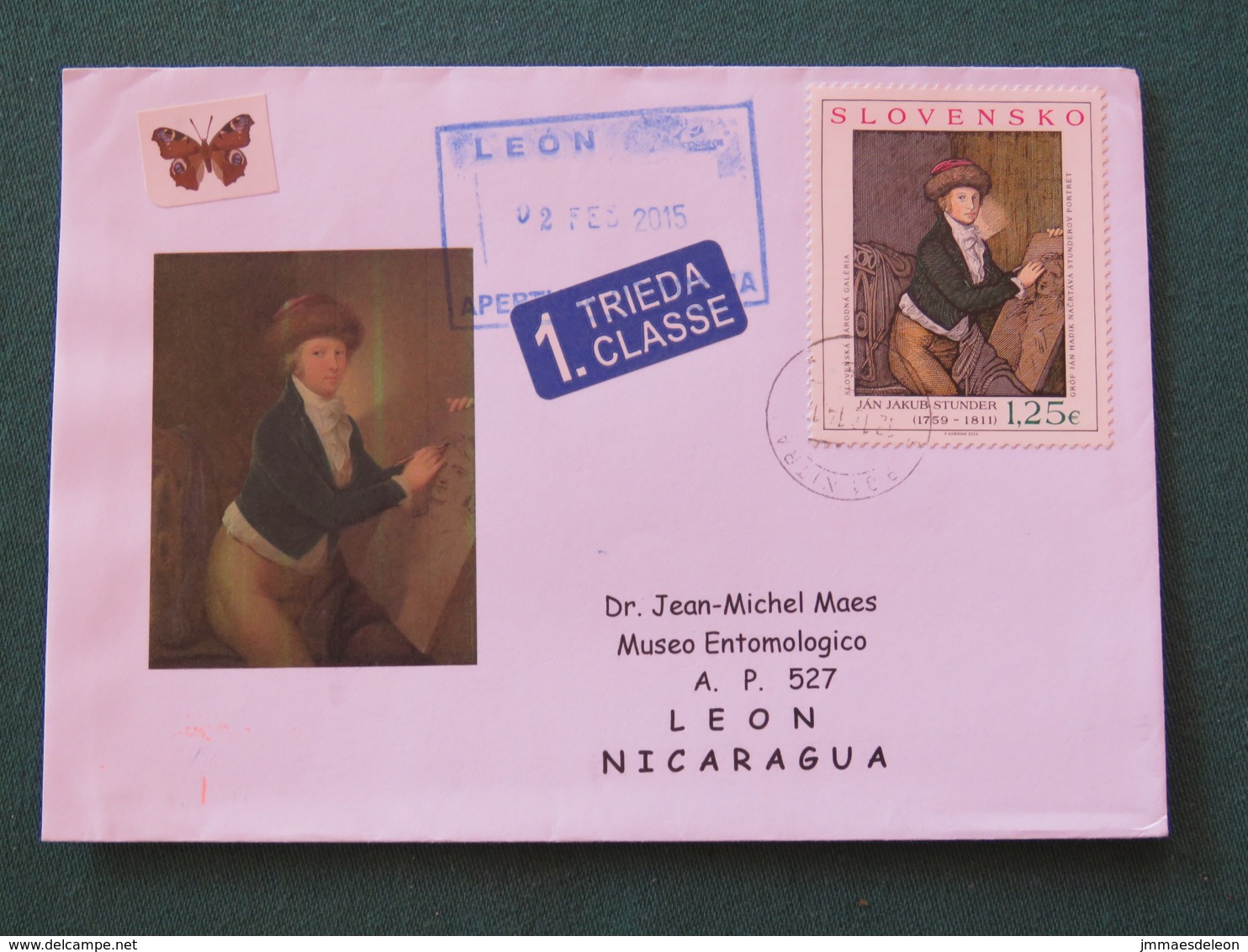 Slovakia 2015 Cover To Nicaragua - Painting Stunder - Lettres & Documents