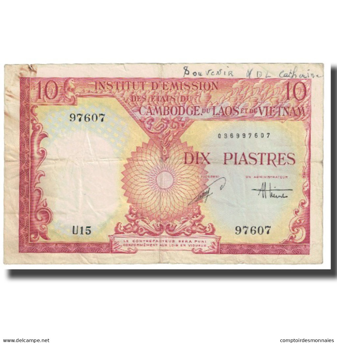 Billet, FRENCH INDO-CHINA, 10 Piastres = 10 Kip, KM:102, TB - Indochina