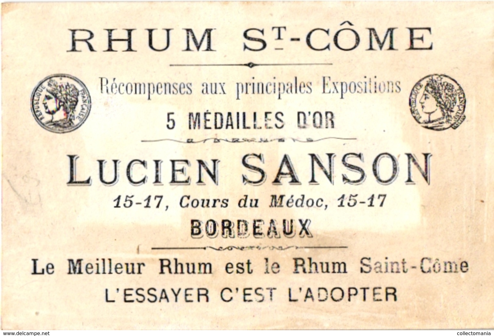 3 Chromo RHUM St. Côme Lucien Sanson Bordeaux - Rhum