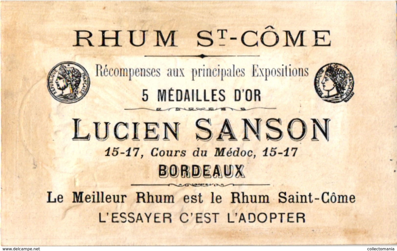 4 Chromo RHUM St. Côme Lucien Sanson Bordeaux - Rhum