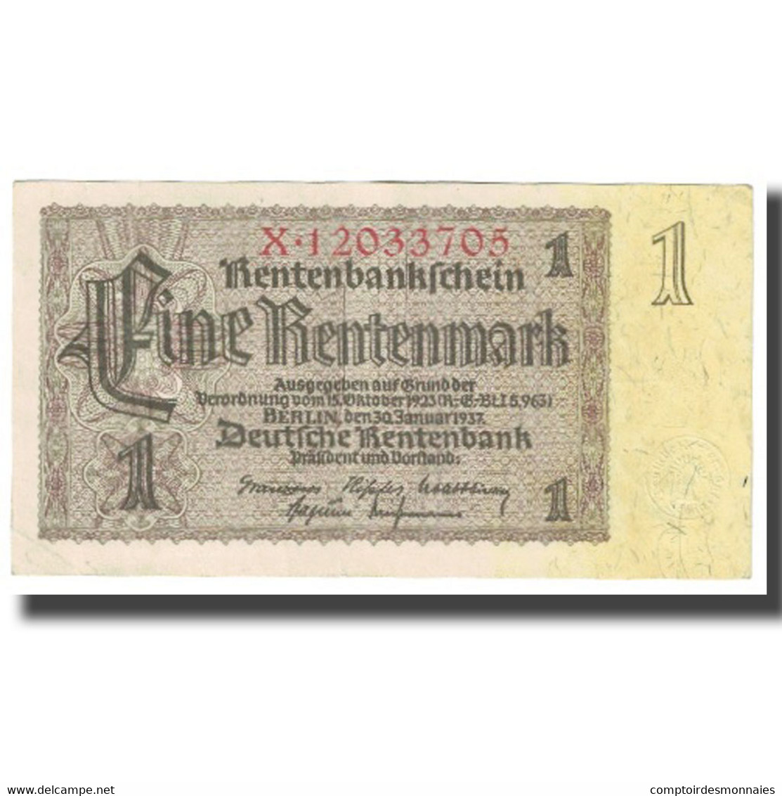 Billet, Allemagne, 1 Rentenmark, 1937, 1937-01-30, KM:173b, SUP - 1 Rentenmark