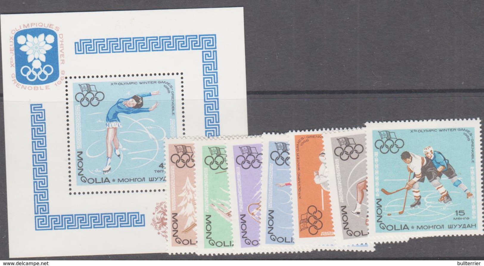 MONGOLIA - 1968 - GRENOBLE OLYMPICS SET OF 7 + SOUVENIR SHEET   MINT NEVER HINGED - Mongolia