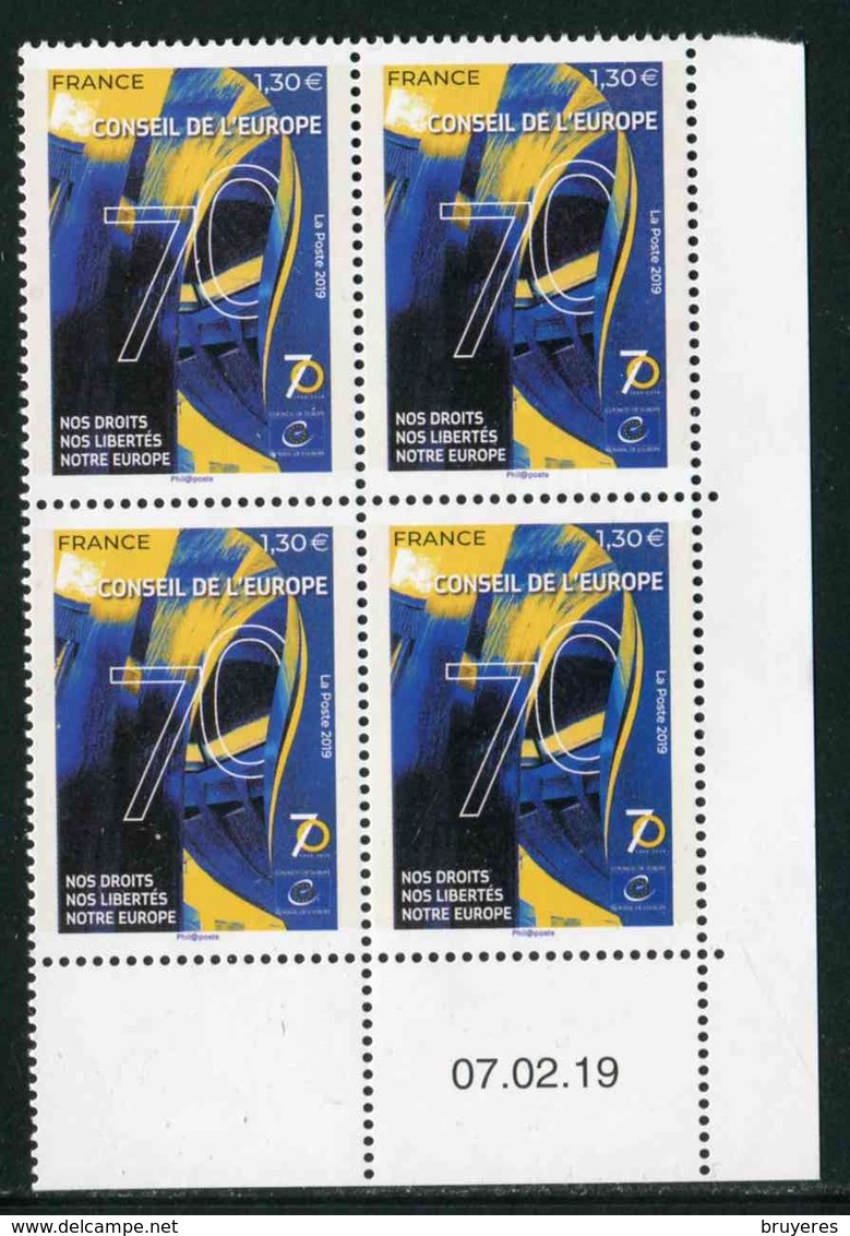 Bloc De 4 Timbres** De 2019 Gommés  "1.30 € - "CONSEIL DE L'EUROPE" Avec  Date 07 . 02 . 19 - Service