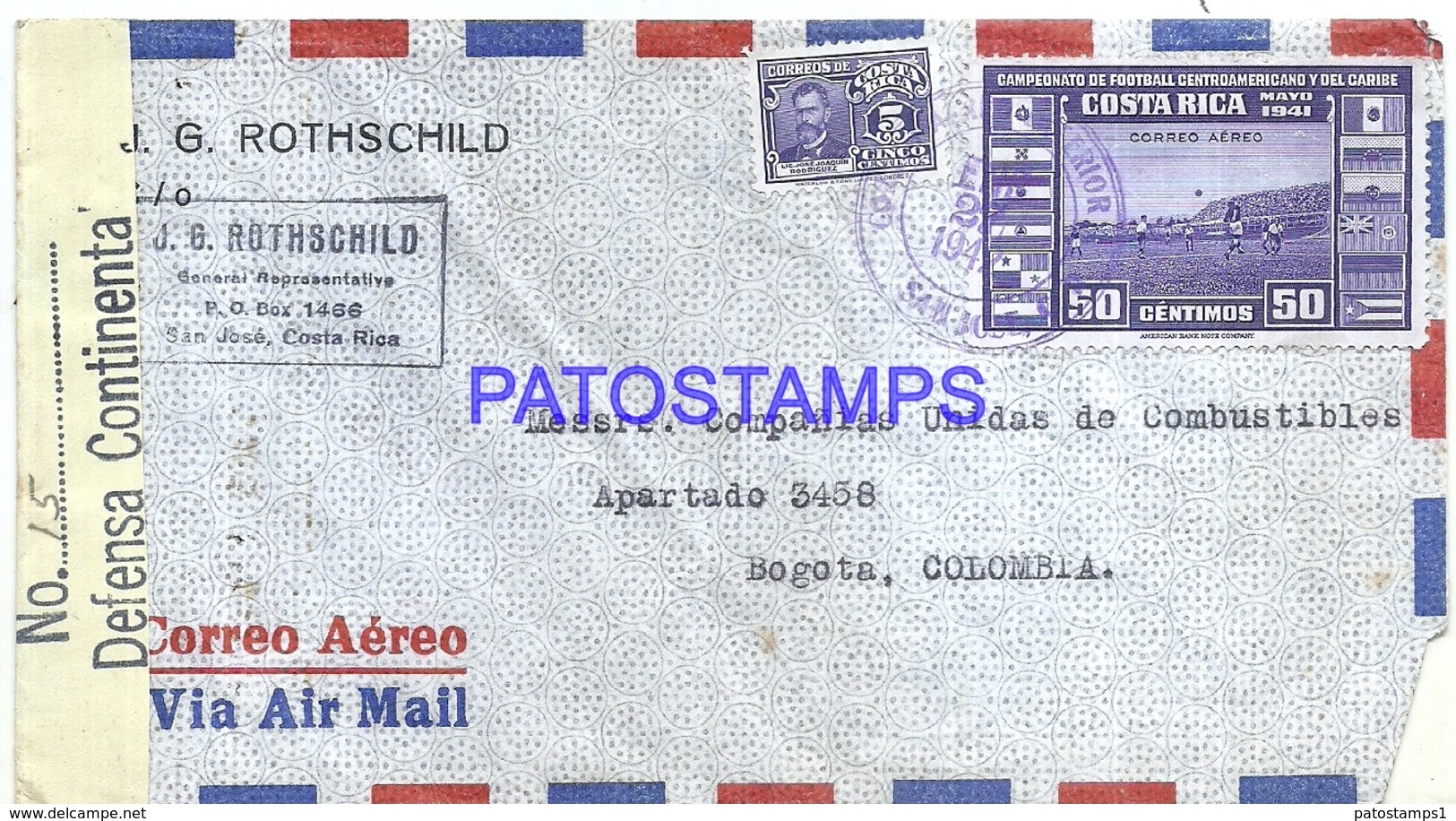 117029 COSTA RICA SAN JOSE COVER YEAR 1942 CENSORED CIRCULATED TO COLOMBIA NO POSTAL POSTCARD - Costa Rica