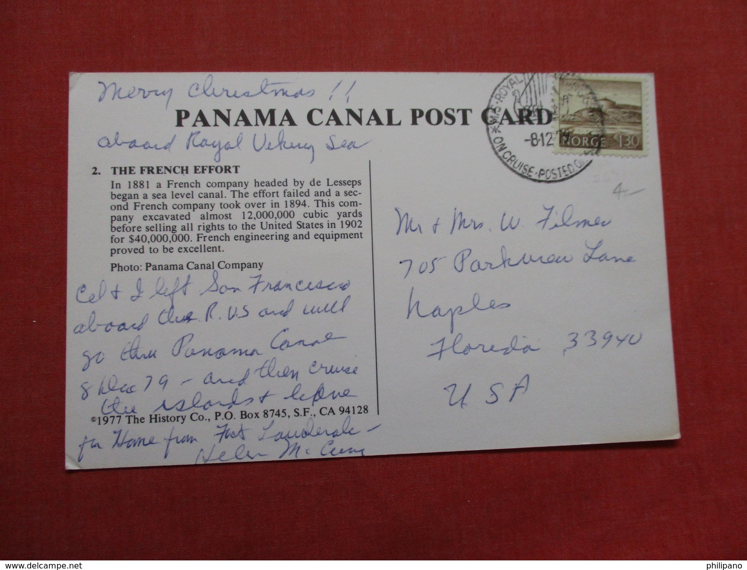 French Effort 1881 Panama Canal   1977 Card With Ship Cancel     Ref 3527 - Panama