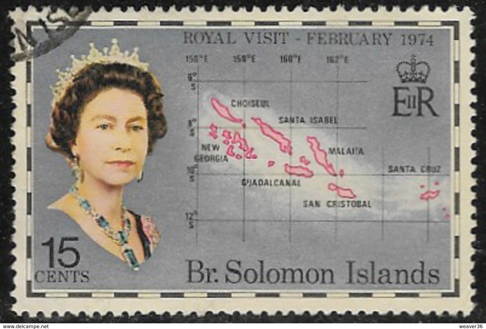 British Solomon Islands SG252 1974 Royal Visit 15c Good/fine Used [40/32581/2D] - British Solomon Islands (...-1978)