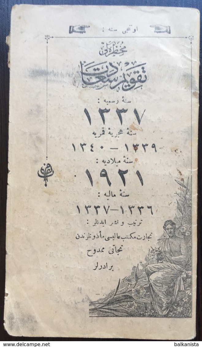 Ottoman Calendar - Takvim-i Saadet 1921 - Small : 1921-40