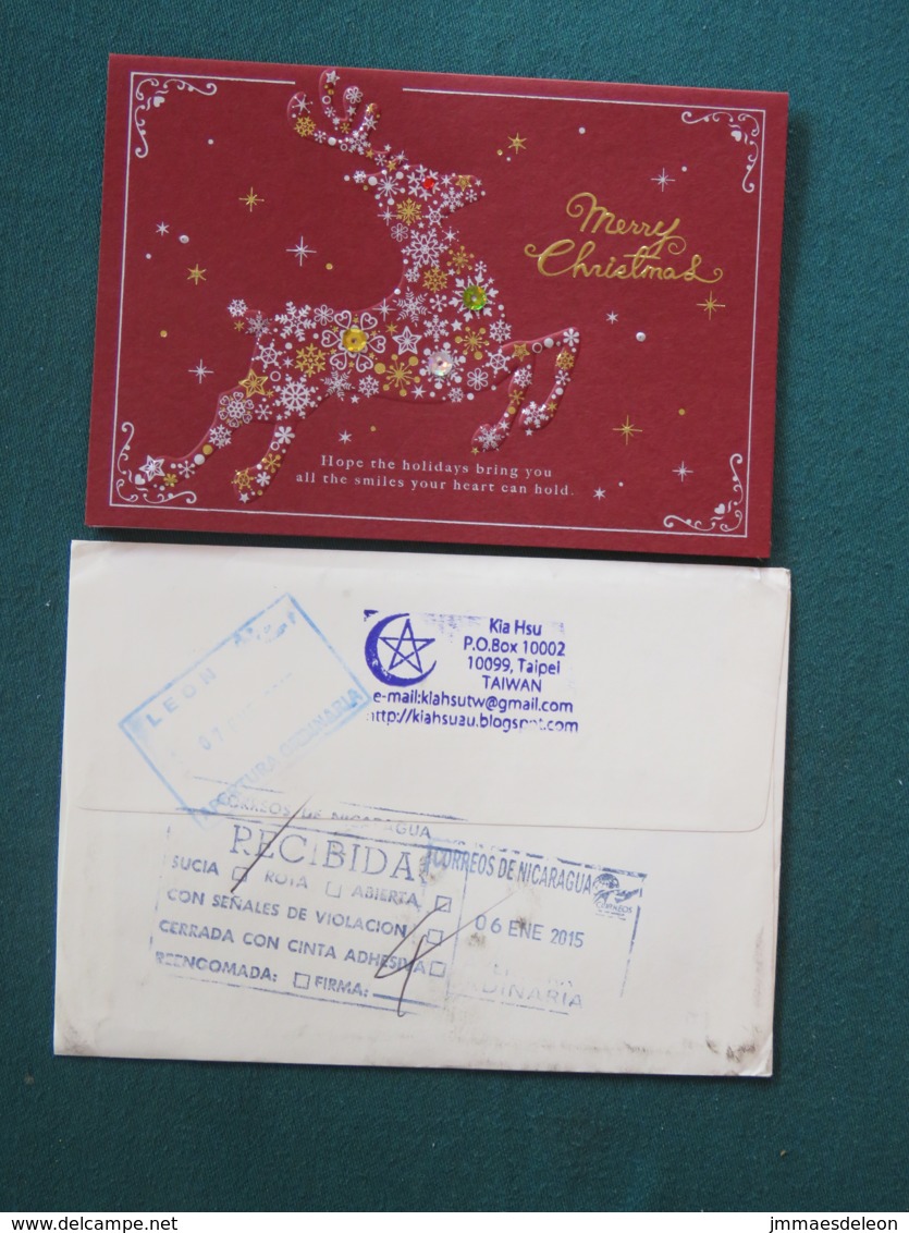 Taiwan 2015 Cover To Nicaragua - Year Of The Goat - Snowman Cancel - Panda Cancel - Lettres & Documents