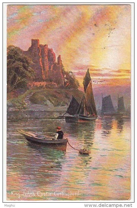 Used Postcard 1909, KingJohn's Castle Carlingford, Ireland, Louth, Boat, Sailing Ship, Bavaria Print, Hildesheimer Co. - Louth