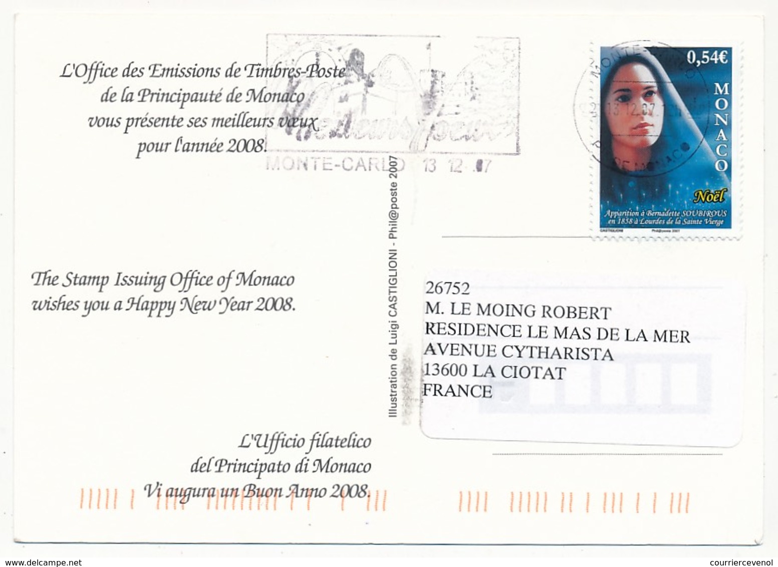 MONACO - 8 cartes de Voeux de l'Office Philatélique de Monaco - Voir scans