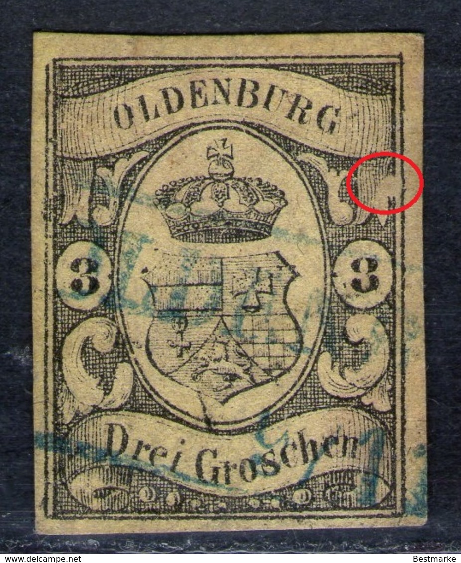 Oldenburg Auf 3 Groschen Gelb - Oldenburg Nr. 8 Mit Abart - Pracht - Oldenburg