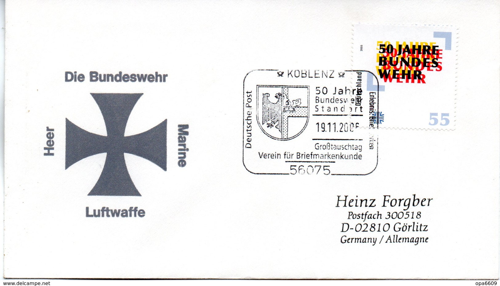 (FC3) BRD SonderUmschlag "DIE BUNDESWEHR" EF Mi 2497 WSt. 55(C) "50 Jahre Bundeswehr" SSt 19.11.2006 KOBLENZ - Militaria
