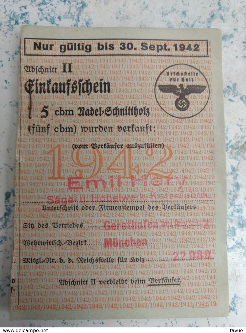 Holz-Einkaufsscheine Der Fa. Emil Hery Aus Gersthofen Bei Augsburg Aus Dem 3. Reich - Historische Dokumente