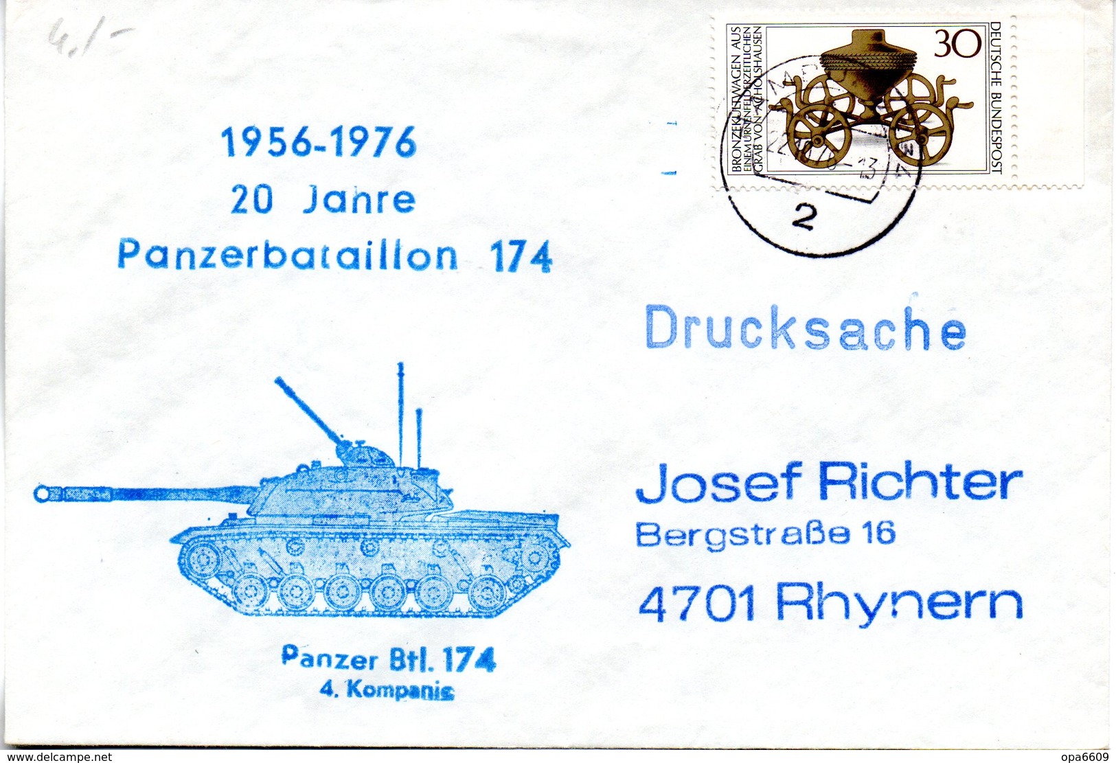 (FC-3)) BRD Cachet-Sonderumschlag Bundeswehr "20 Jahre Panzerbataillon 174" TSt 22.10.5.76 HAMBURG - Briefe U. Dokumente