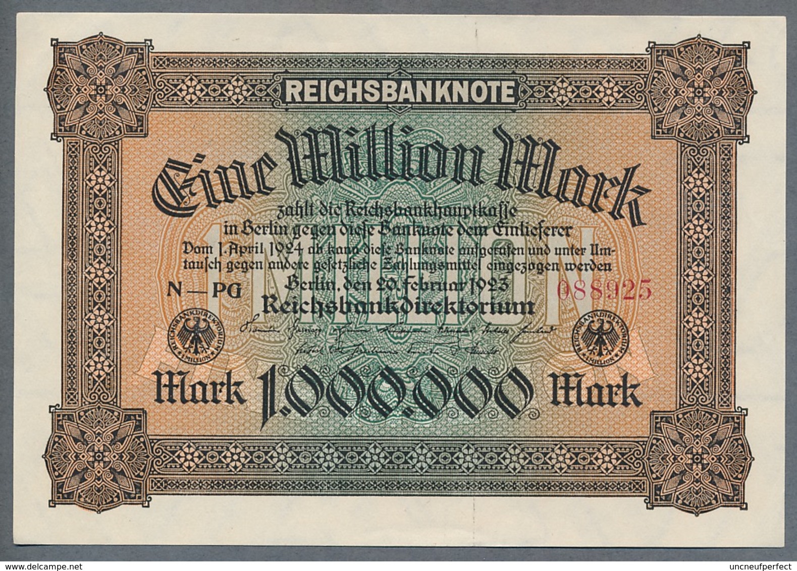 P86 Ro85 DEU-96a  1 Million Mark 20.02.1923 UNC NEUF - 1 Miljoen Mark