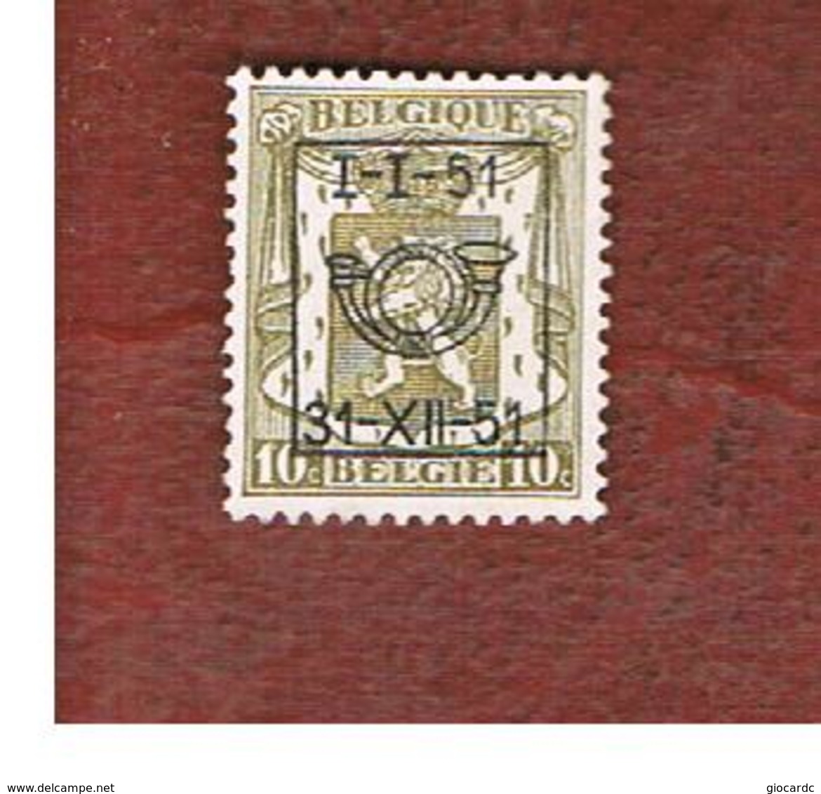 BELGIO (BELGIUM) -  1951 COAT OF ARMS (PRE CANCELED 1-1-51) -  USED - Tipo 1936-51 (Sigillo Piccolo)