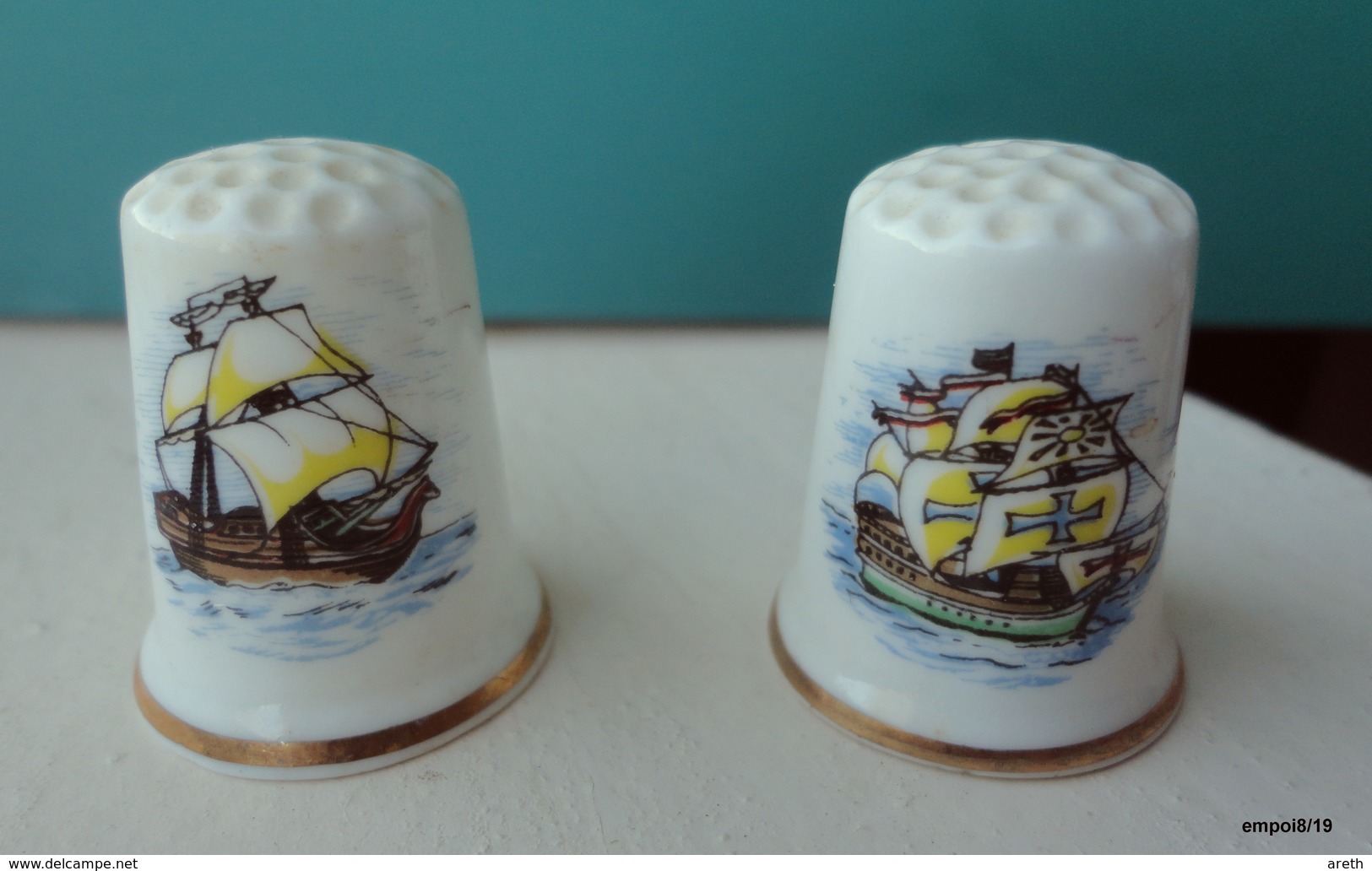 Lot 2 Dés En Porcelaine - Voiliers - Ditali Da Cucito