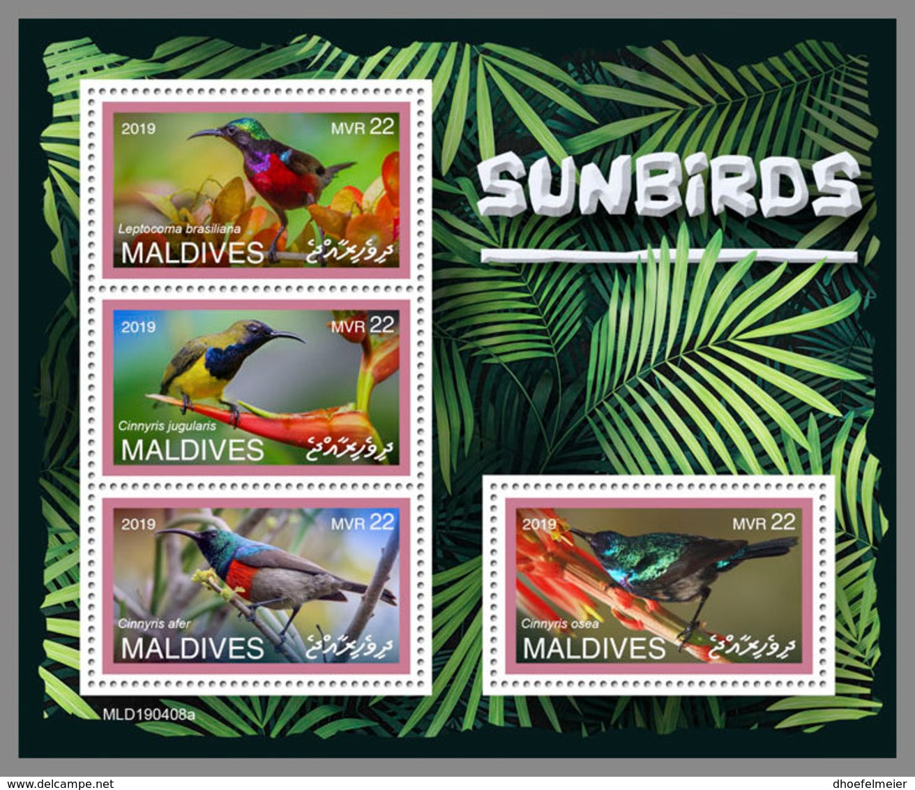 MALDIVES 2019 MNH Sunbirds Sonnenvögel M/S - OFFICIAL ISSUE - DH1930 - Altri & Non Classificati