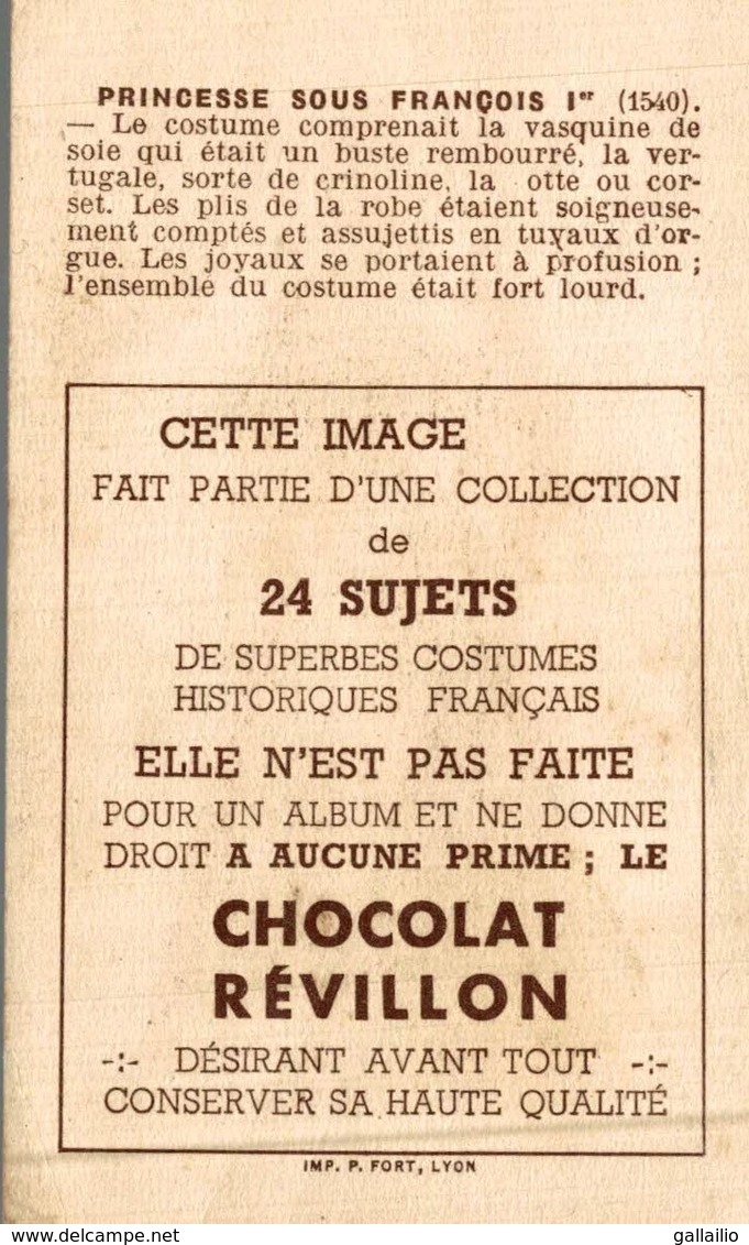 CHROMO CHOCOLAT REVILLON LES COSTUMES PRINCESSE SOUS FRANCOIS 1 ER - Revillon