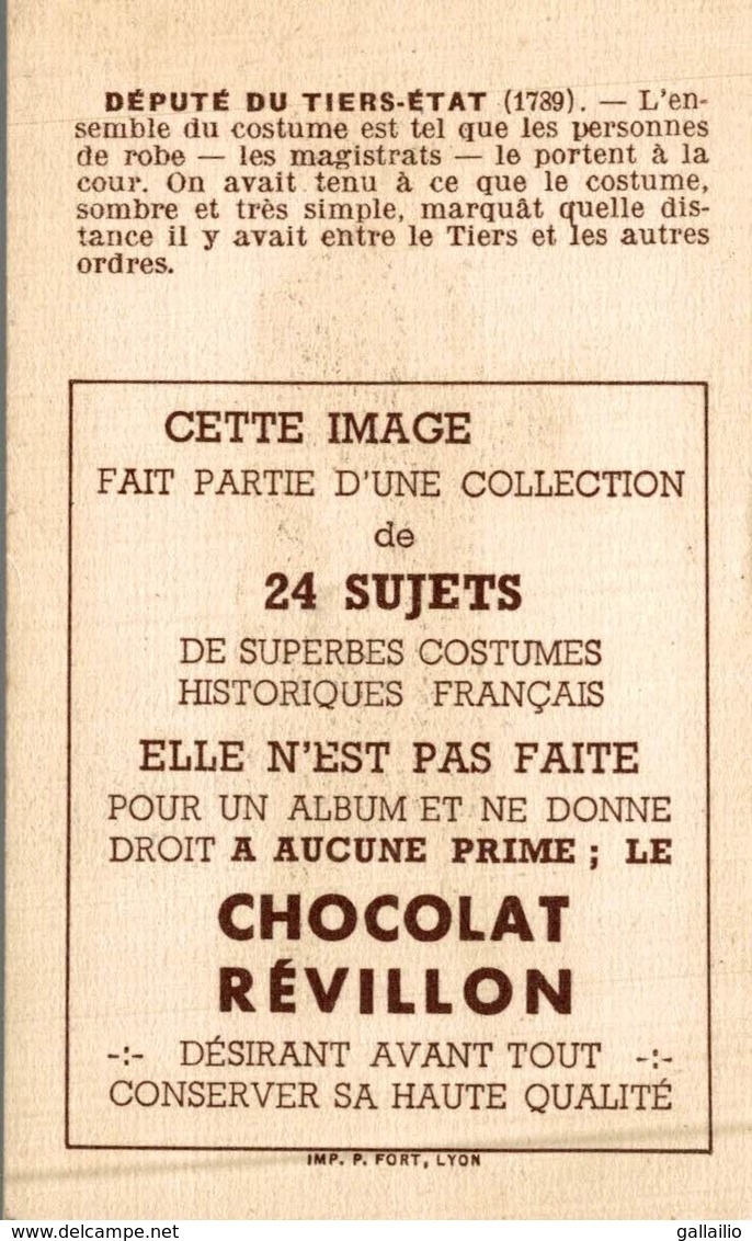 CHROMO CHOCOLAT REVILLON LES COSTUMES DEPUTE DU TIERS ETAT - Revillon