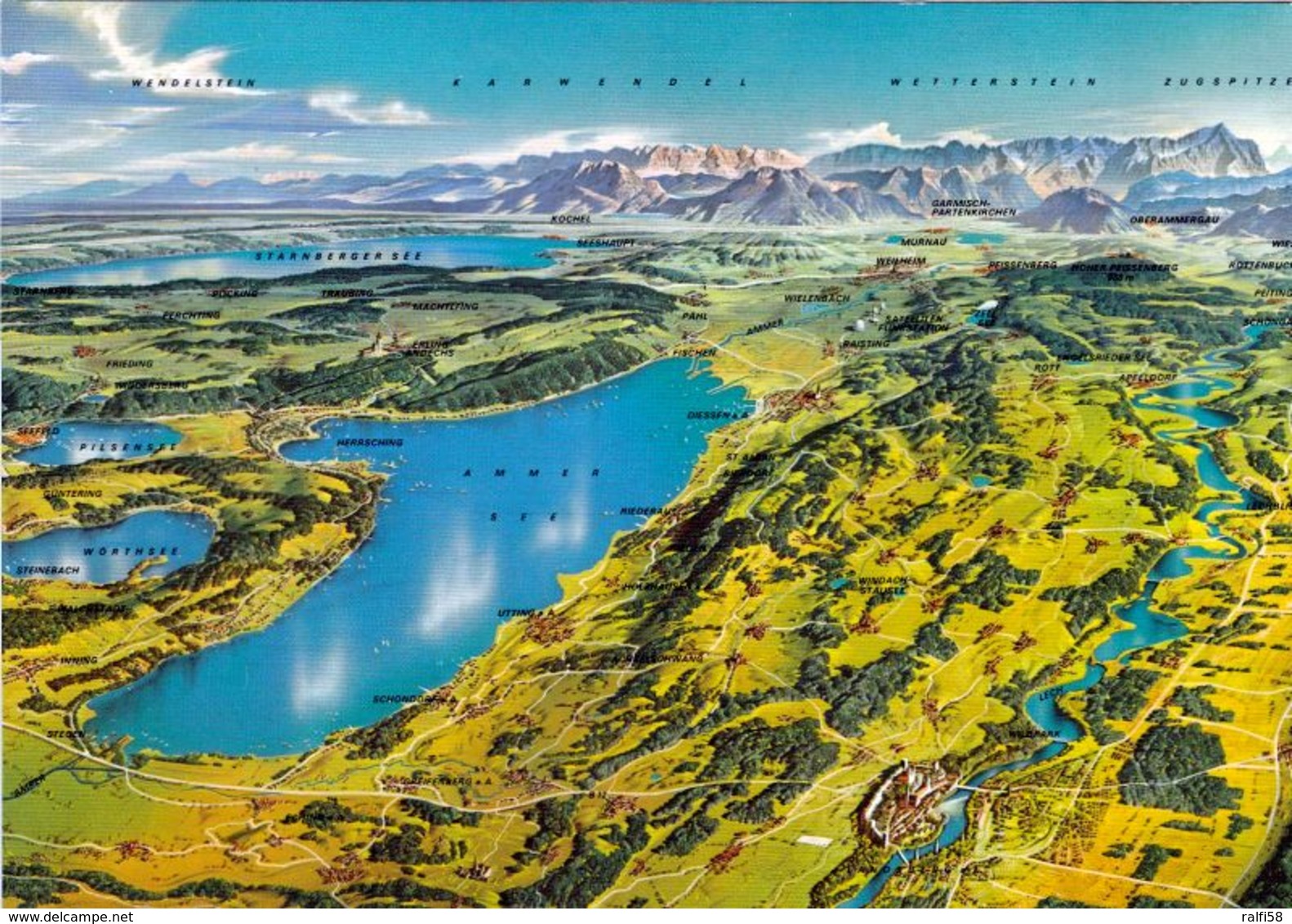 1 Map Of Germany * 1 Ansichtskarte Mit Der Landkarte - Panorama Vom Ammersee Mit Wörth- Pilsensee Und Starnberger See * - Landkarten