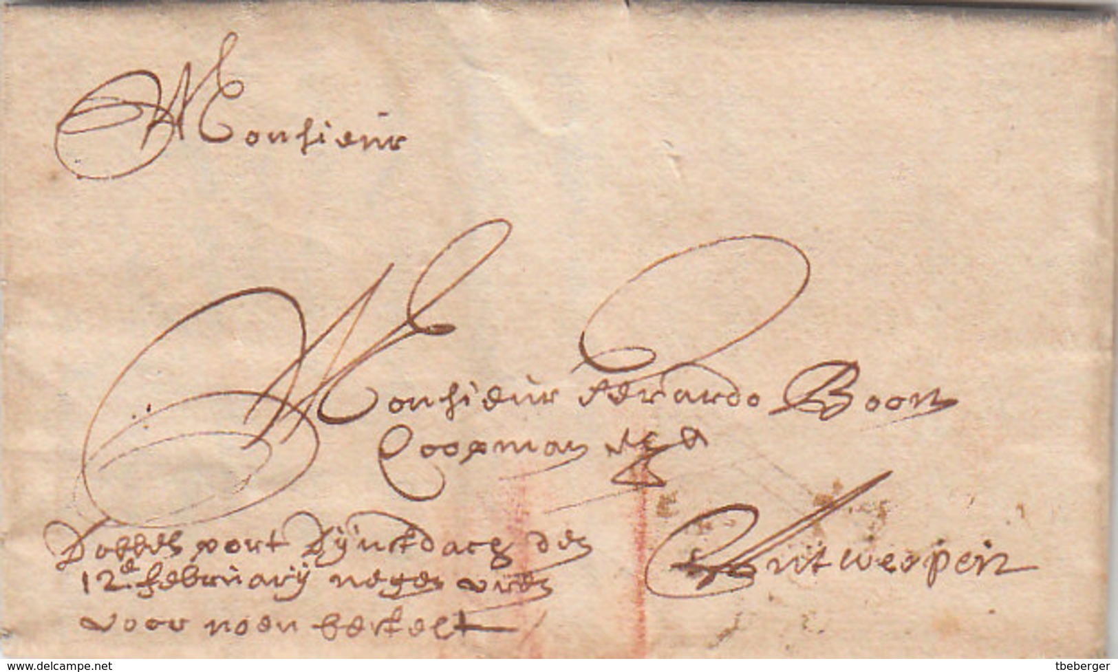 Belgique Belgium Spanish Netherlands Double Porto Entire 1675 Brügge To Antwerpen Anvers (s58) - 1621-1713 (Spanish Netherlands)